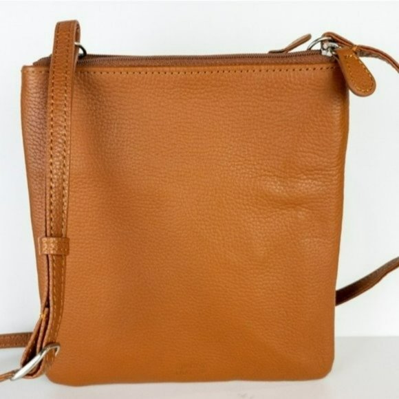 Giani Bernini Triple Zip Pebble Leather Dasher Crossbody- Cognac - Picture 3 of 4